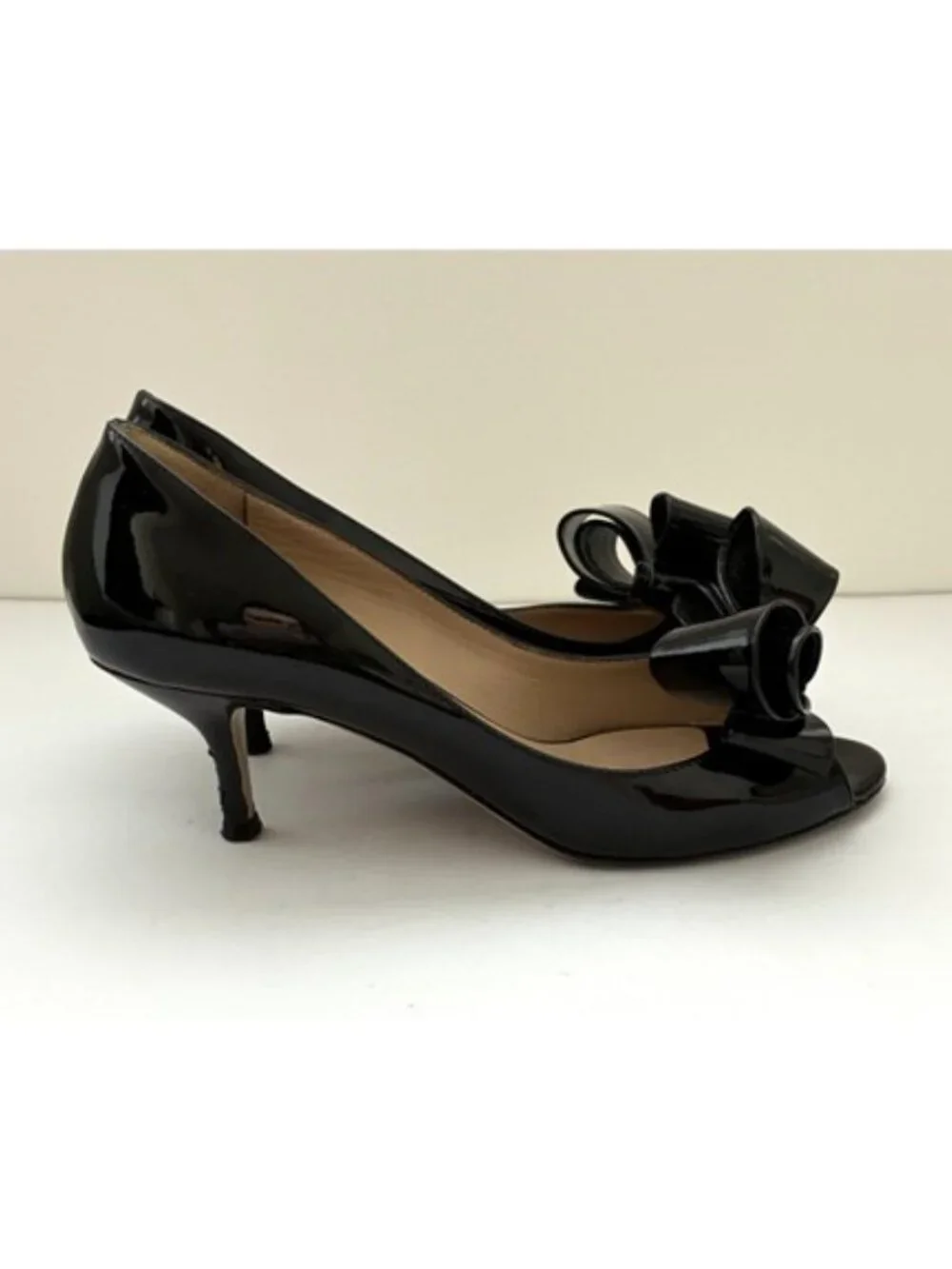 Valentino Garavani Patent Couture Bow Peep Toe Pumps